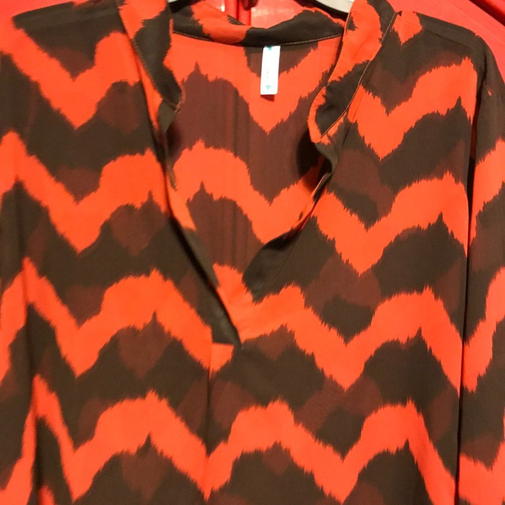 Auditions sheer long sleeve cover top blouse black rust zigzag stripes size 3XL - Picture 3 of 6